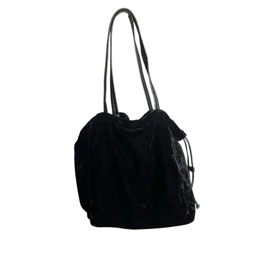Victoria's Secret Black Velvet Drawstring Tote Bag